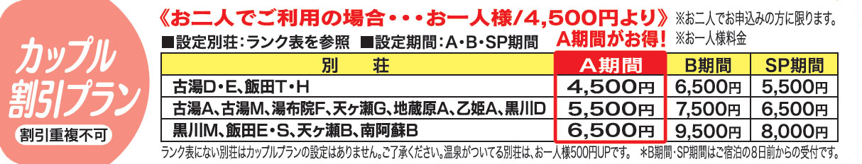 貸別荘カップル割引